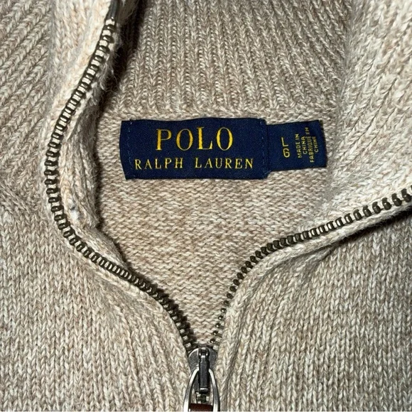 Polo Ralph Lauren Sweater Mens Large Brown Estate Rib 1/4 Zip Mock Neck Pullover - Picture 4 of 6